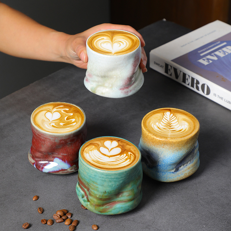 Xbloom Coffee Tea - สโตนแวร์ถ้วยกาแฟ Vintage HAND-pinched จีบ Latte Art