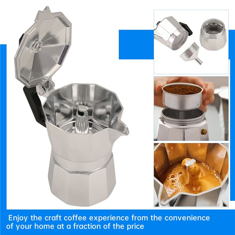 Moka Pot Stove - เครื่องชงกาแฟโมก้าพอต A92P แบบอิตาเลียน เครื่องทำกาแฟเอสเพรสโซ อลูมิเนียม เครื่องทำกาแฟลาเต้