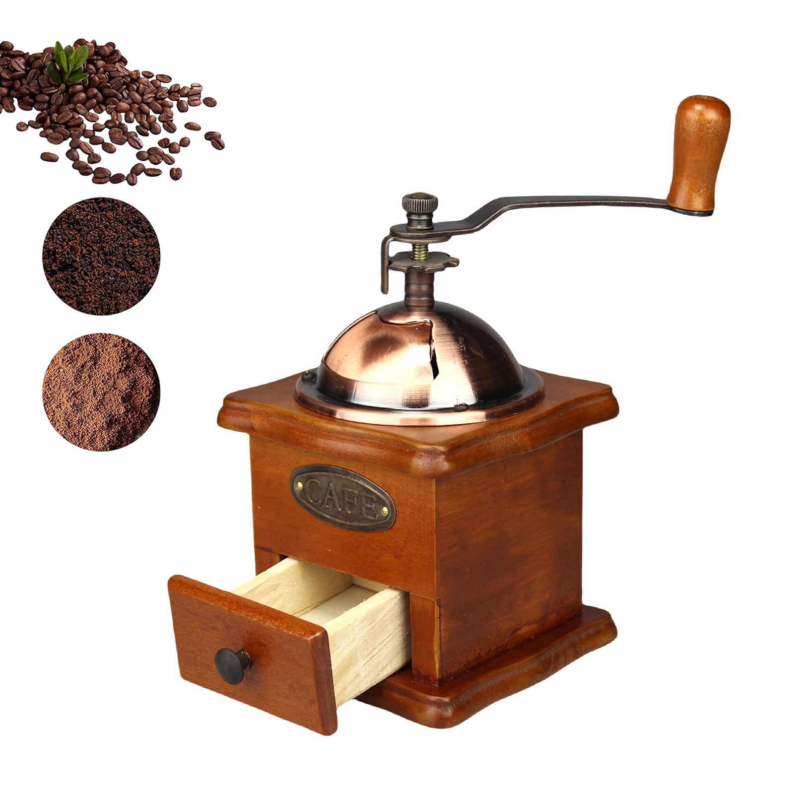 Burr Hand Grinder - เครื่องบดกาแฟมือหมุนโบราณ แบบคลาสสิก ทำจากไม้ ใบมีดเซรามิก สำหรับบดเมล็ดกาแฟและเครื่องเทศ สไตล์เรโทร