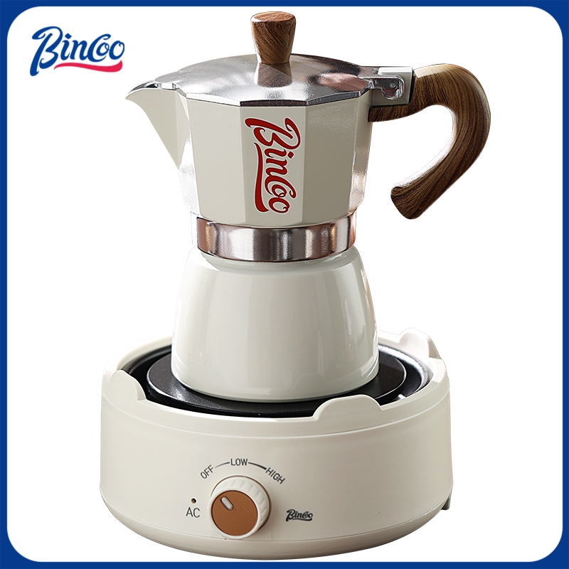 Moka Pot Stove - เครื่องชงกาแฟมอคค่าพ็อตและเตาไฟฟ้า Bincoo ดีไซน์กะทัดรัดสำหรับพื้นที่ขนาดเล็ก เพื่อการชงกาแฟสไตล์อิตาเลียนที่เข้มข้น