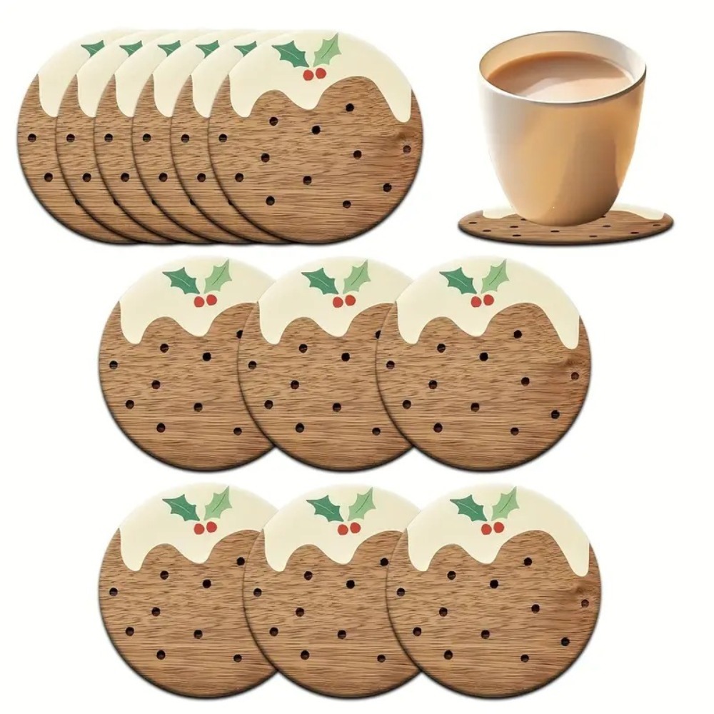 Coffee Tea And Sugar Set - ชุดที่รองแก้วไม้สไตล์พุดดิ้ง ทนความร้อน สำหรับแก้วกาแฟ ชา ของตกแต่งบ้าน สำนักงาน