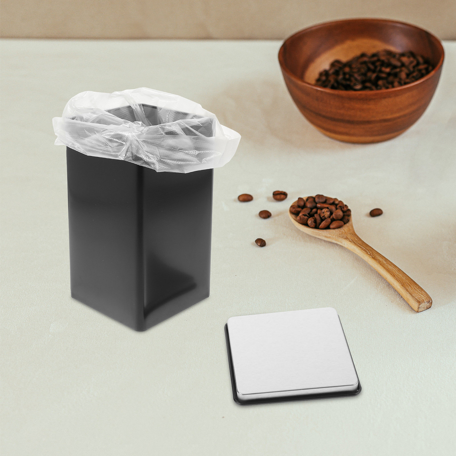 Coffee Tea Sugar - ชุดโหลเก็บของ 4 ชิ้น ภาชนะดีบุกปากกว้าง ฝาแบน สำหรับเก็บชา