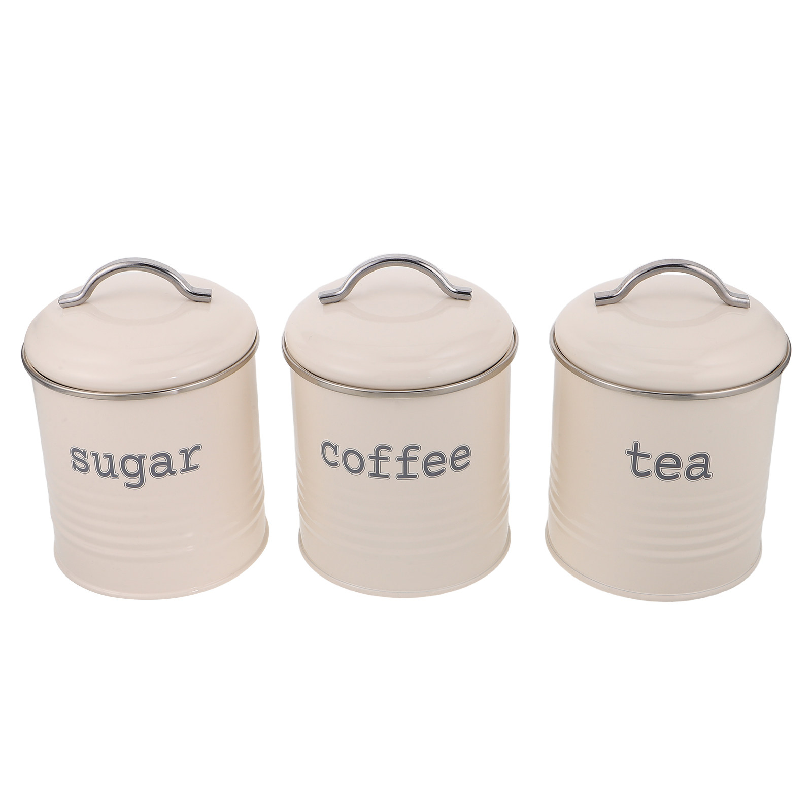 Coffee Tea Sugar - ชุดภาชนะบรรจุเมล็ดกาแฟแบบปิดผนึก 3 ชิ้น กระป๋องเก็บชาและน้ำตาลแบบสุญญากาศ สีขาว ทำจากเหล็ก
