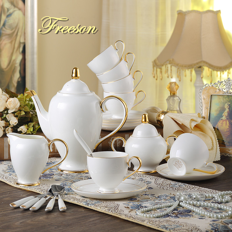 Grace Bone ชุดกาแฟจีนสีขาวทอง  - Coffee Tea Sugar บทวิจารณ์และราคา